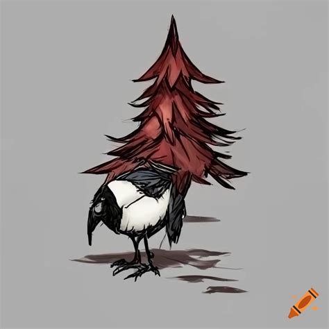 Magpie In Dark Red Fir Trees From Dont Starve Game On Craiyon