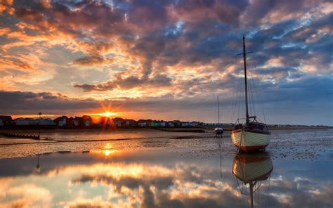 Lakes Ocean Sea Bay Harbor Water Reflection Sky Clouds Sunset