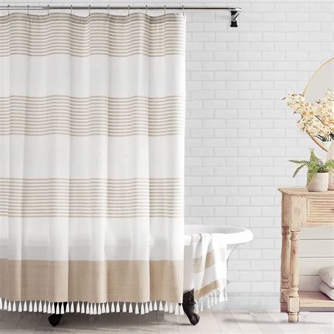 Amazon Bufftieo Beige And White Shower Curtain For Bathroom Boho