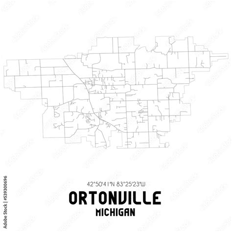 Ortonville Michigan. US street map with black and white lines. Stock ...