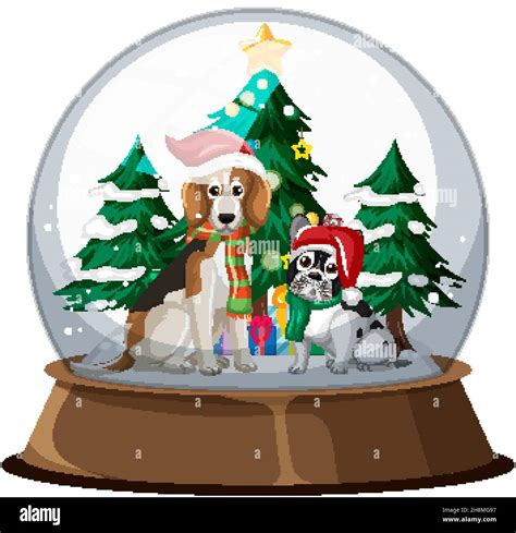 Christmas dogs in snow globe on white background illustration Stock ...