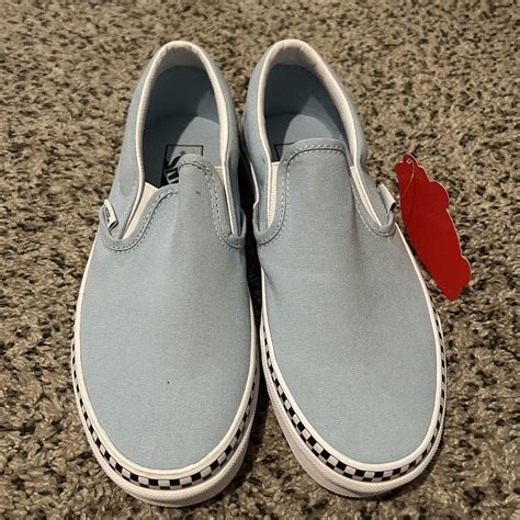 Light Blue And Checkered Slip On Vans