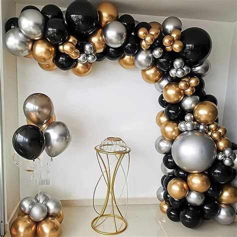 Black Silver And Gold Balloon Garland Arch Kit Microplush