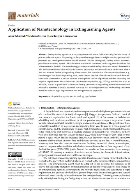 Pdf Application Of Nanotechnology In Extinguishing Agents