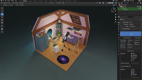 ArtStation - Blender 3 Isometric Moonlit Telescope room Design - Blender Project & Download Pack ...