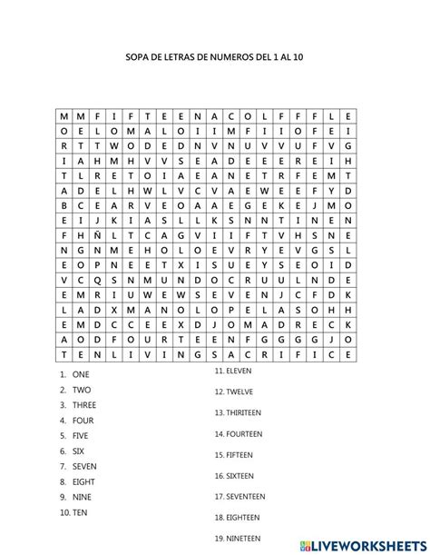 Ejercicio De Sopa De Letras De Numeros Del Al En Ingles Personal