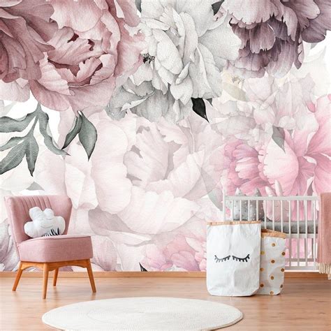 Peonies Wallpaper Removable Floral Wallpaper Peonies Flowers Etsy