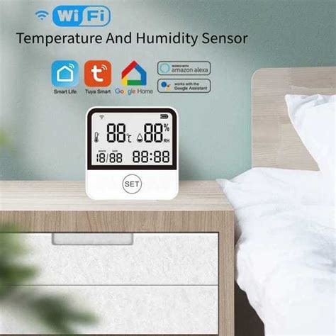 Jual Tuya Wifi Smart Monitor Suhu Kelembaban Smart Sensor Jam Tampilan