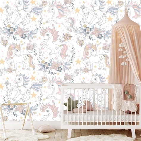 MuralsPrint Baby Room Unicorns Peel and Stick Wallpaper, Eco-friendly