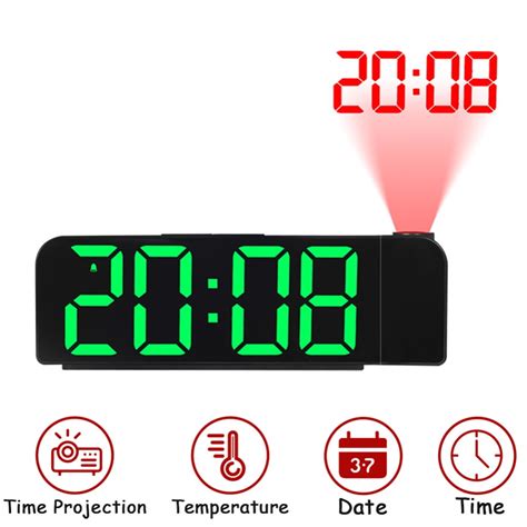 180 Degree Rotation Projection Alarm Clock 12 24h Led Digital Clock Usb Rechargeable Ceiling