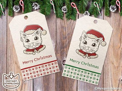 Printable Christmas Set Of Cat Gift Tags Holiday Gift Tags