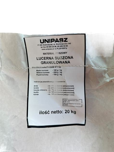 Lucerna Granulowana Granulat 20kg Pellet