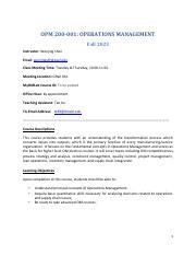 OPM 200 Syllabus Pdf OPM 200 001 OPERATIONS MANAGEMENT Fall 2023