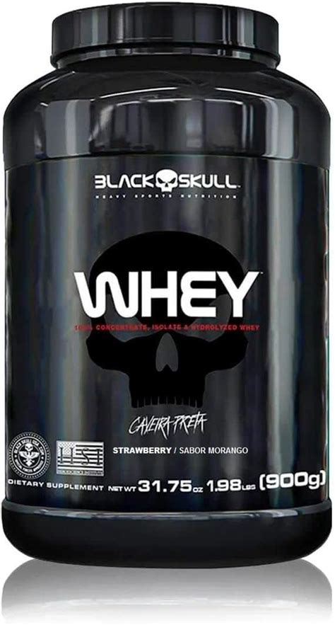 Black Skull Whey Concentrado Isolado Hidrolisado Morango G