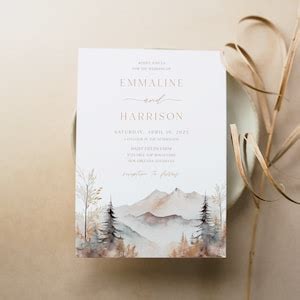 Mountain Wedding Invitation Printable Fall Mountain Destination