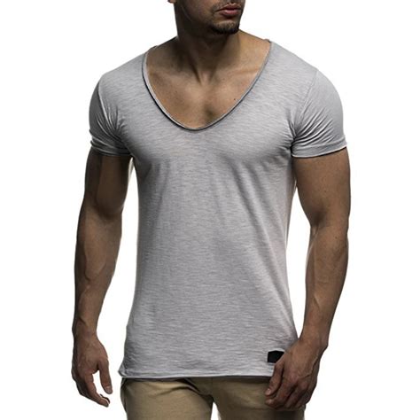 Deep V Neck Short Sleeve Men T Shirt Male Slim Fit T Shirt Men