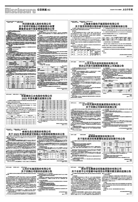 2024年01月04日 第62版：信息披露 上海证券报