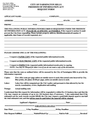 FOIA Request Form City Of Farmington Hills Michigan Fill And Sign