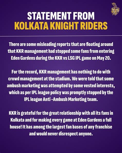 Statement from KKR denying the allegations made by Mohun Bagan AC : r ...