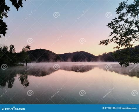 Sunrise View Of Morning Fog On The Lake Stock Photo Image Of View