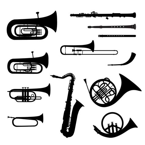 Music Instruments Set Brass Musical Instrument Silhouettes