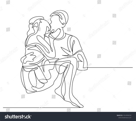 Continuous Line Drawing Happy Man Woman Stock Vector Royalty Free 1014599233 Shutterstock