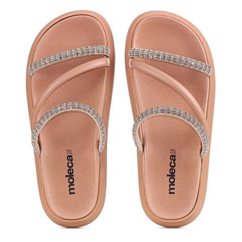 Sandalia Moleca Tira Tripla Cristal Nude Feminino Bege