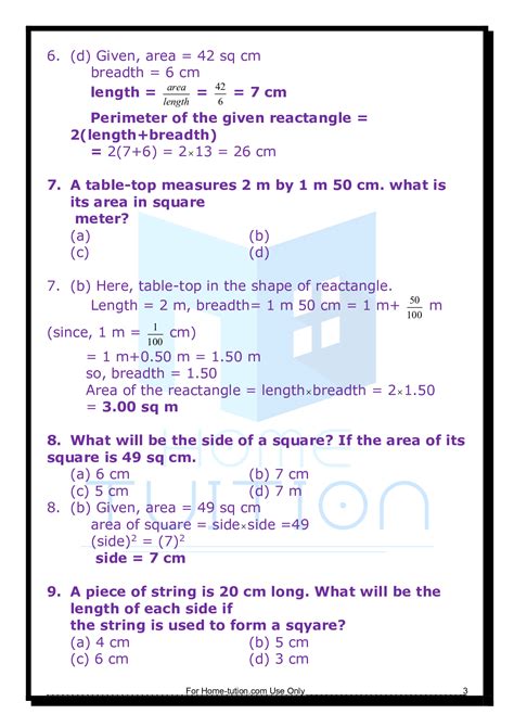 Extra Questions Solutions For Chapter 10 Mensuration Class 6 Maths