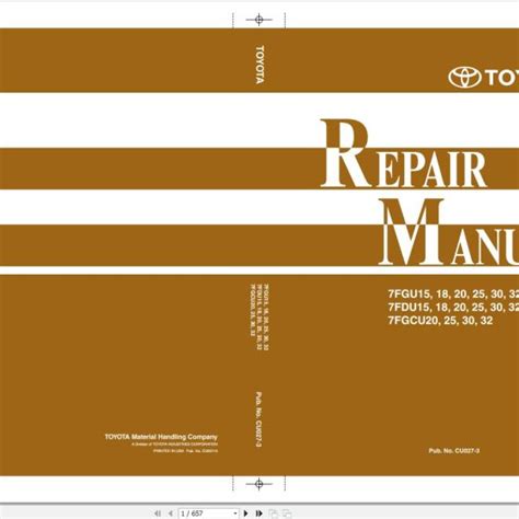 Toyota Forklift 7fgu15 To 7fgcu32 Repair Manual