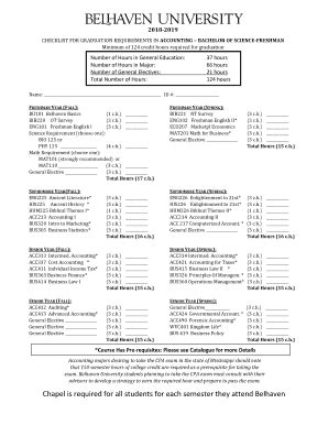 Fillable Online CHECKLIST FOR GRADUATION REQUIREMENTS IN ACCOUNTING