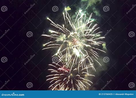 Festive Salute In The Night Sky Explosions Stock Image Image Of Salute Merry 213760425