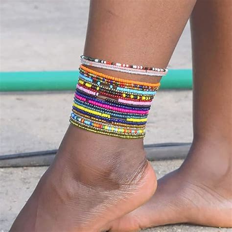 Amazon ELABEST African Beads Anklet 18pcs Boho Beaded Ankle