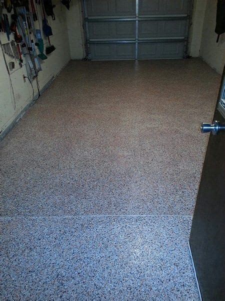 Tan Black and White Epoxy Flake Garage Floor