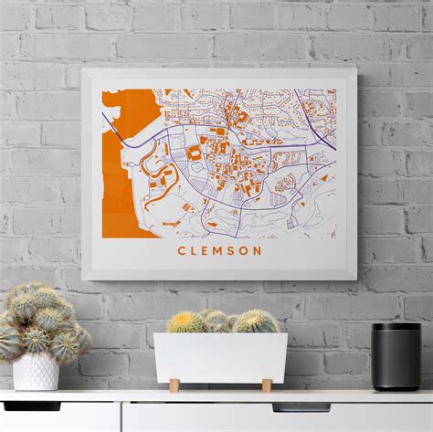 Clemson Campus Map Print, College Graduation Gift, Clemson Christmas ...