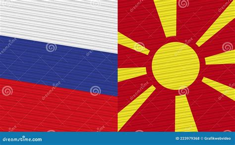 Makedonien Und Russland Fahnen Zusammen Stoff Textur Illustration Stock