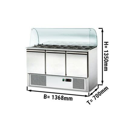 Saladette ECO 1368mm 3 Türen für 4x GN 1 1 hoher Glasaufsatz