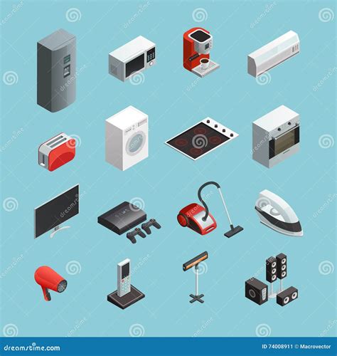 Ícones Isométricos Dos Aparelhos Eletrodomésticos Ajustados Ilustração