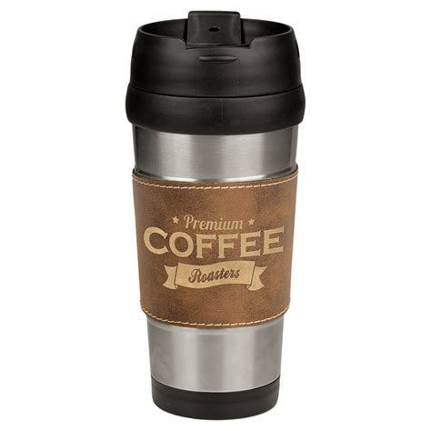 16 Oz Rustic Gold Laserable Leatherette Stainless Steel Travel Mug