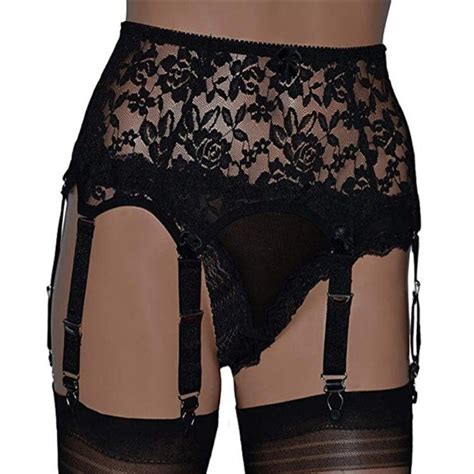 Allacki High Waist Floral Lace Garter Belt 6 Straps Stocking Suspender