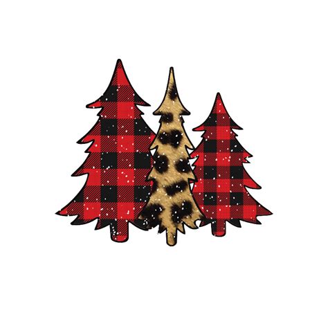 Buffalo Plaid And Leopard Christmas Trees Transfer Pre Cut Heat Tran