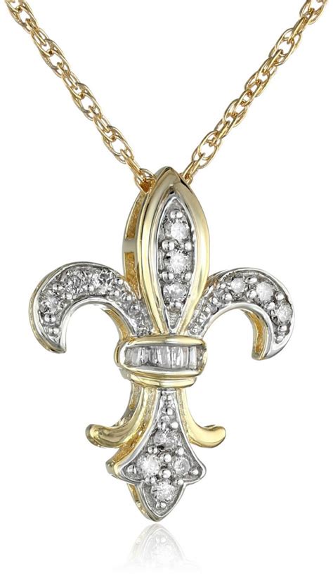 10k Gold Plated Sterling Silver Diamond Fleur De Lis Pendant Necklace