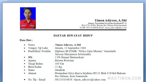 Detail Contoh Cv Curriculum Vitae Koleksi Nomer