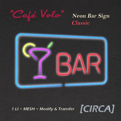 Second Life Marketplace Circa Cafe Volo Neon Bar Sign Classic