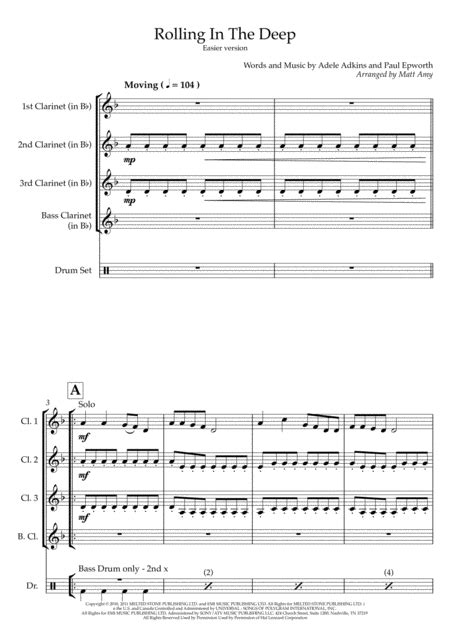 Rolling In The Deep Arr Matt Amy By Adele Sheet Music For Woodwind