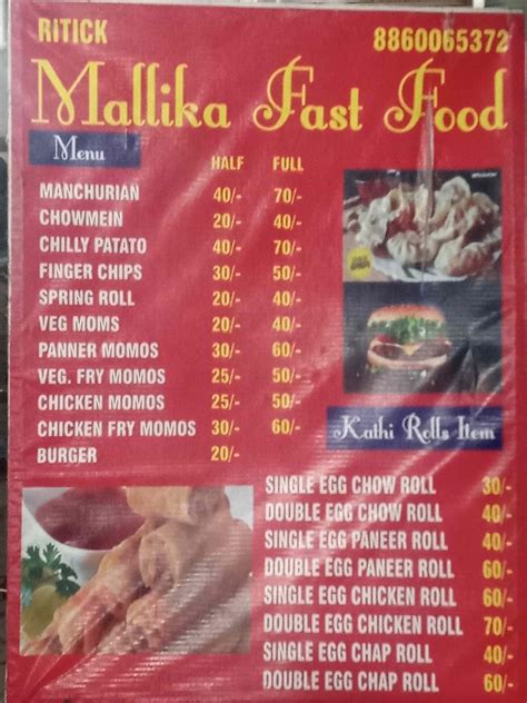 Menu At Malika Fast Food Faridabad