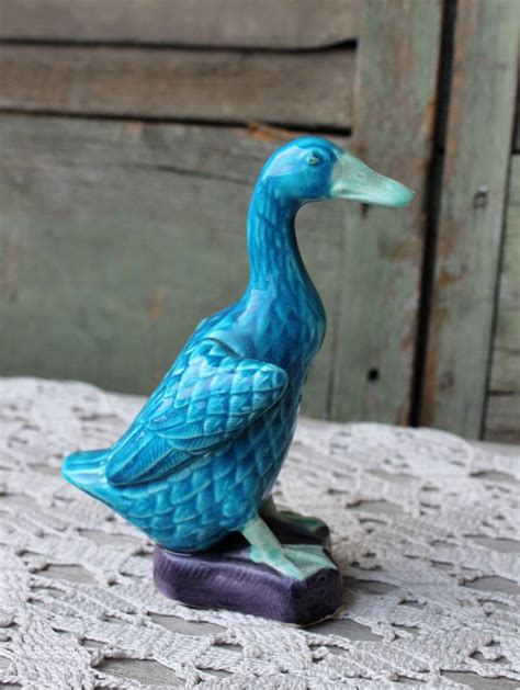 Vintage COLORFUL BLUE DUCK Goose Porcelain Figurine Etsy Modern