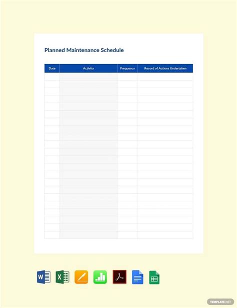 Planned Preventive Maintenance Schedule Template - Word, Google Docs ...