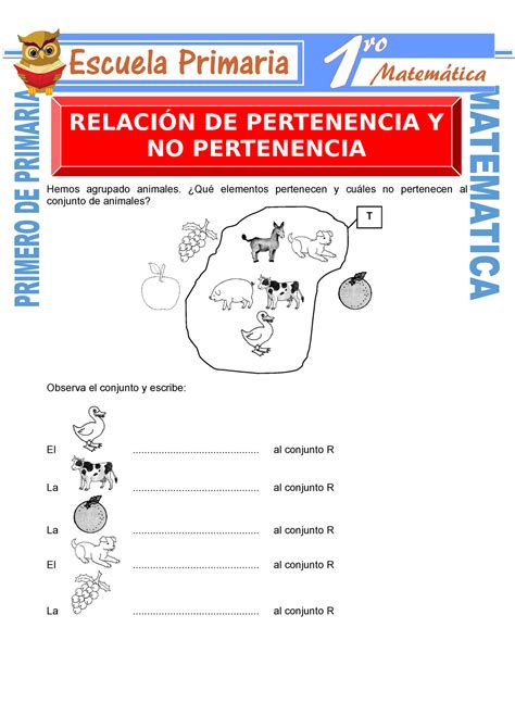 Relación De Pertenencia Y No Pertenencia Para Primero De Primaria