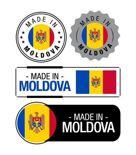 Conjunto De Etiquetas Hechas En Moldavia Logotipo Bandera De Moldavia