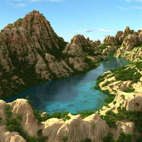 Mountain terrain with lake 3D | CGTrader